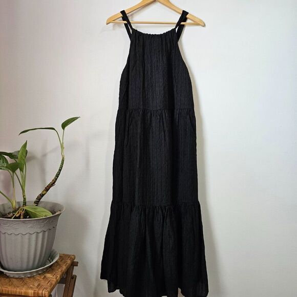 NWT FRENCH CONNECTION BLACK HALTER TIE BACK FULL/ MAXI DRESS SIZE SMALL - Picture 2 of 14